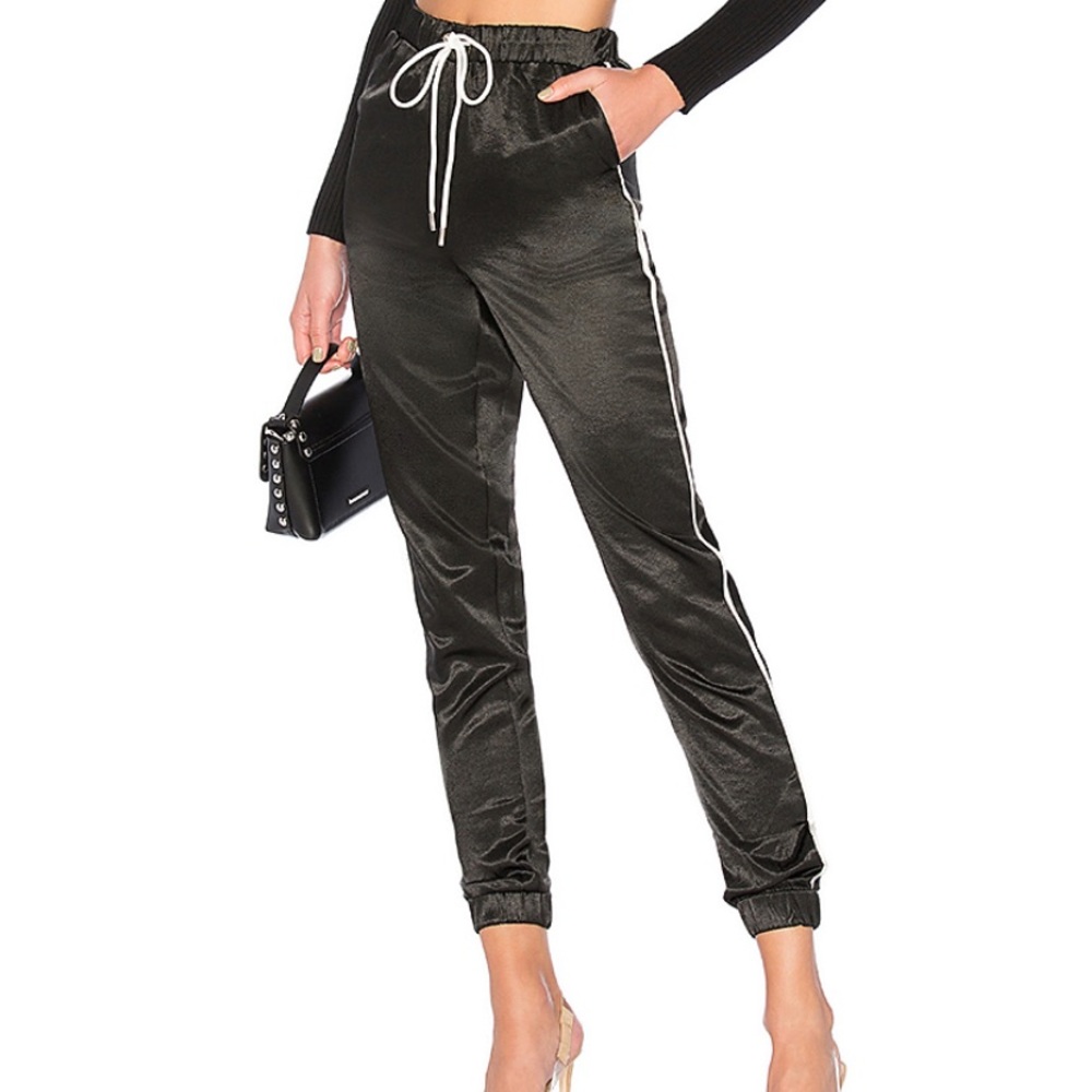 Black satin joggers